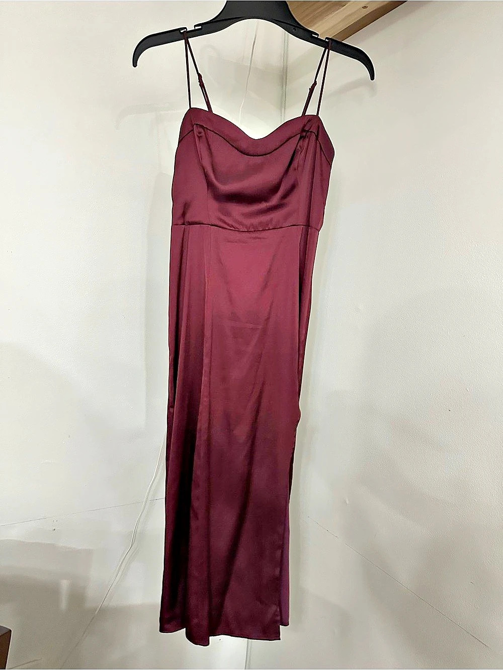 Abercrombie & Fitch Satin Sweetheart Midi Dress Burgundy